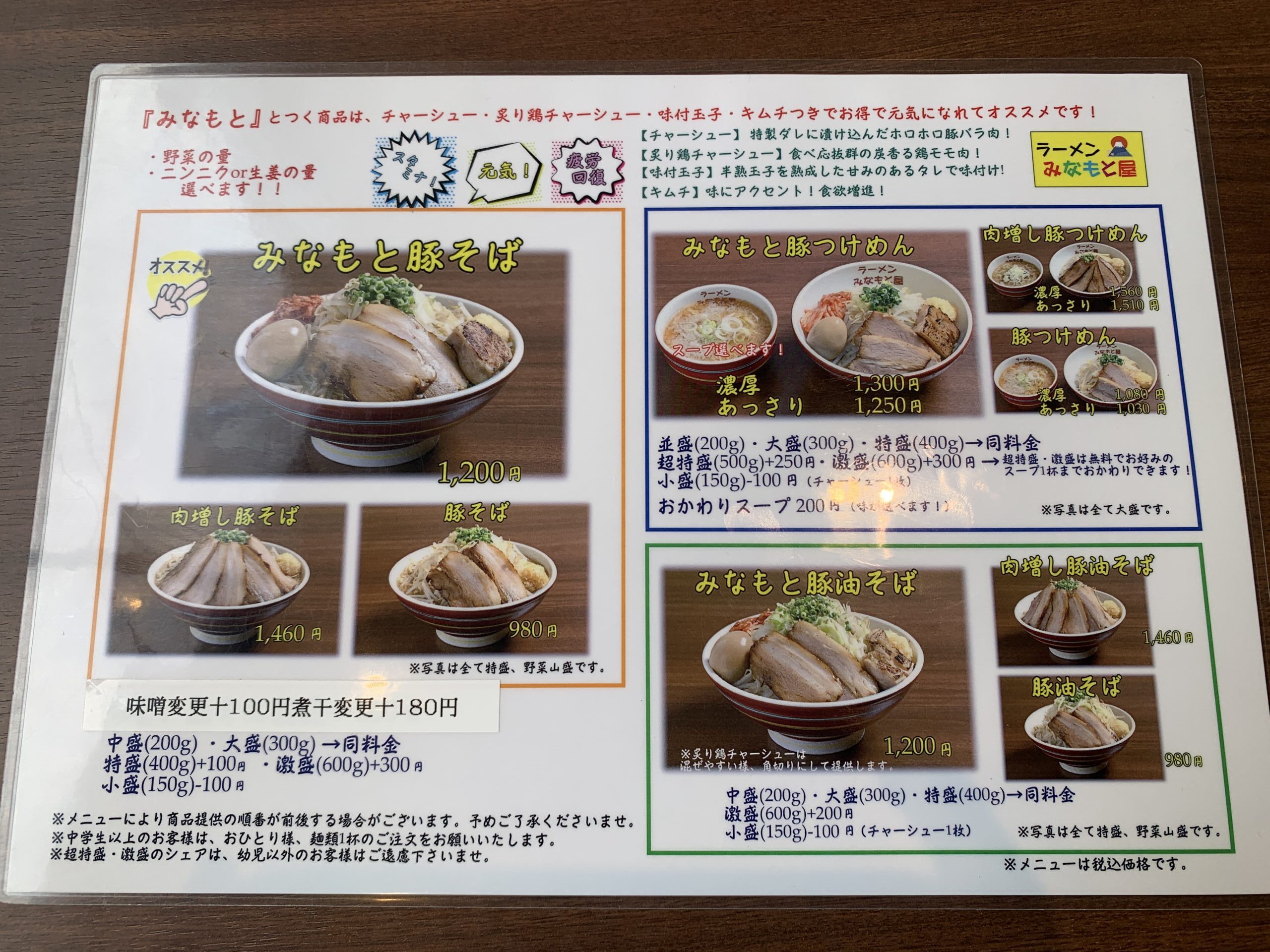 ラーメンみなもと屋 メニュー