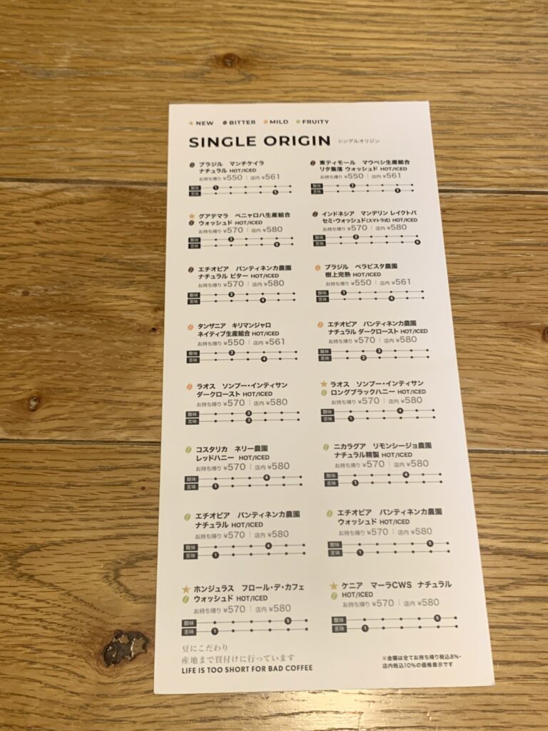 FLATWHITE COFFEE FACTORY泉店 メニュー表
