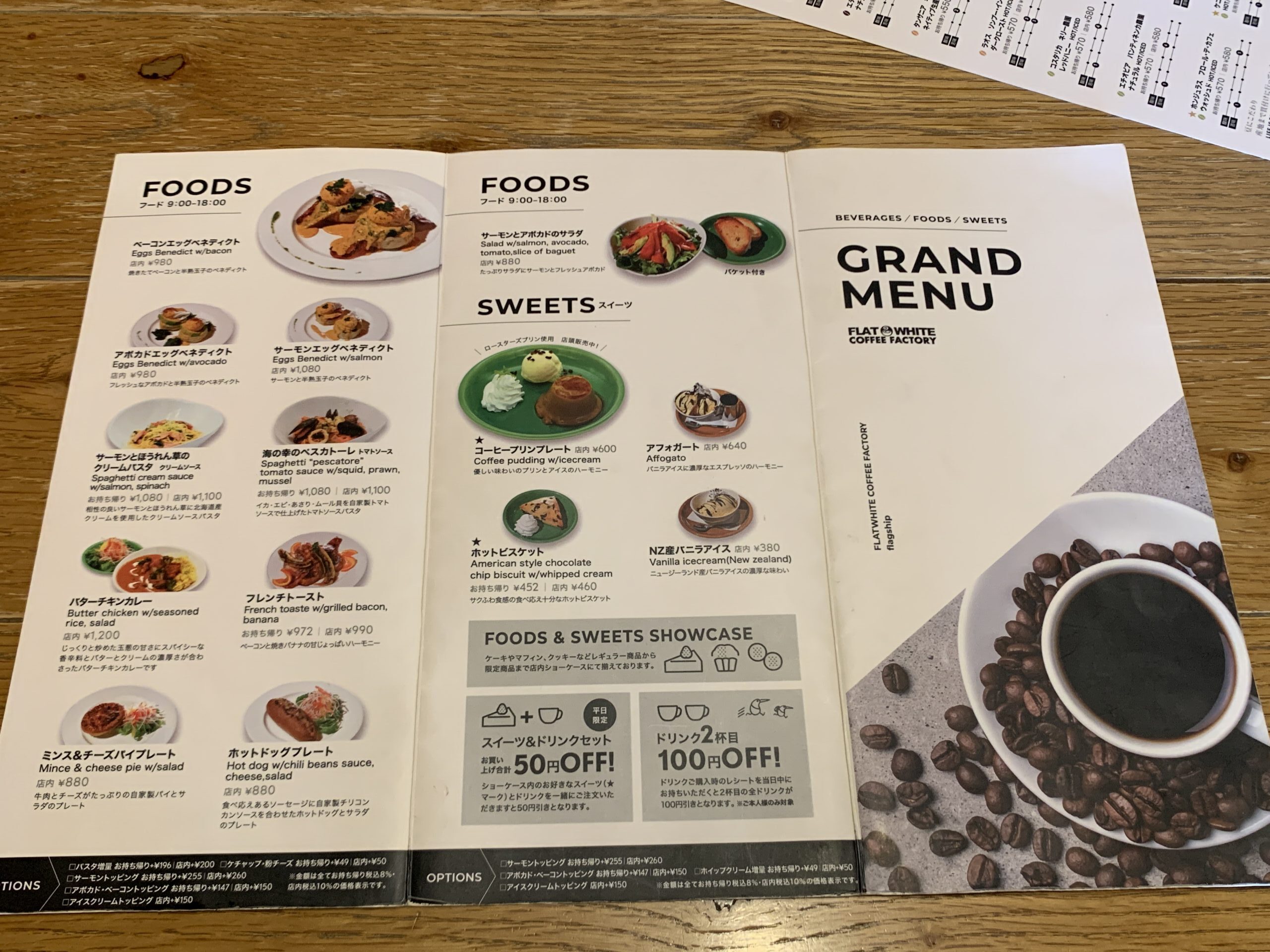 FLATWHITE COFFEE FACTORY泉店 メニュー表